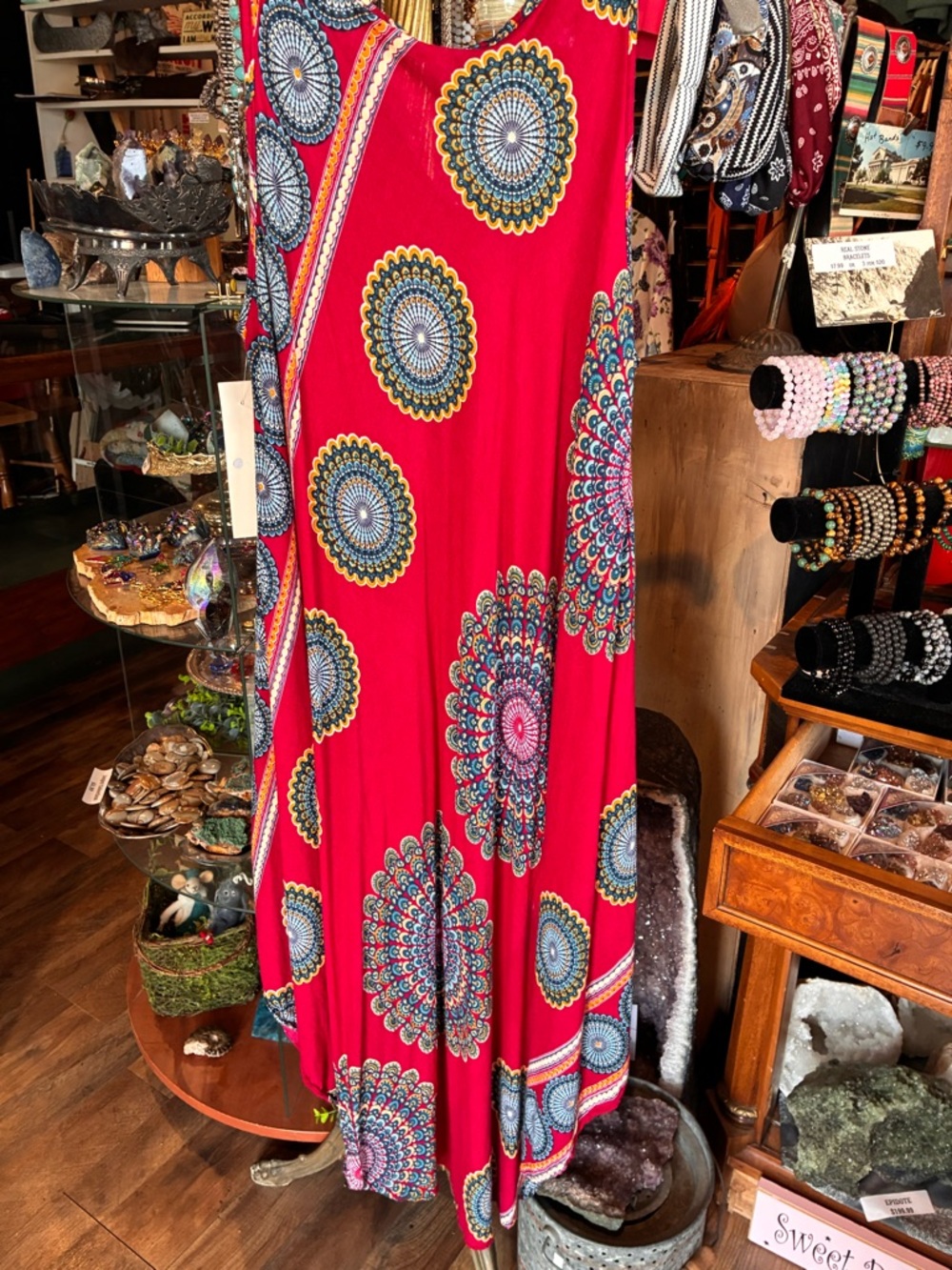 Bright Red Boho Maxi Dress with Medallion Print - Picture 4 of 4